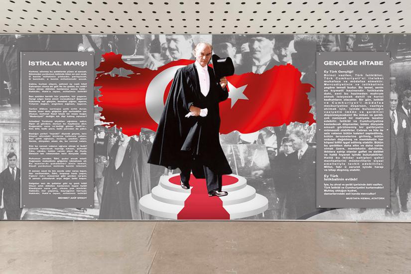 Atatürk köşesi, ışıklı atatürk köşesi, ilkokul atatürk köşesi, anaokul atatürk köşesi, okul atatürk köşesi, metal atatürk köşesi, atatürk köşesi duvar giydirme, pleksi atatürk köşesi, 3d atatürk köşes
