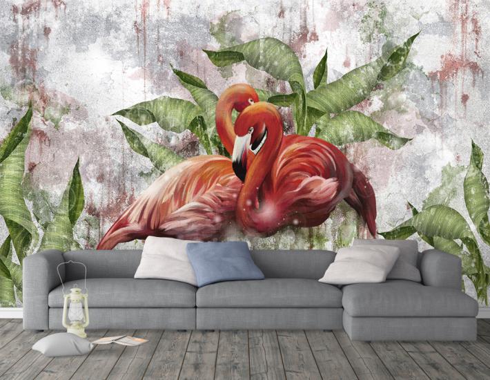 Flamingo yapraklı duvar kağıdı ucuz fiyat 