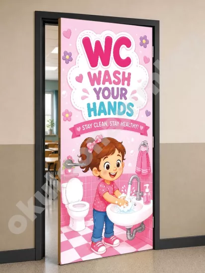 El Yıkama ve Hijyen Temalı Okul WC Kapı Posteri