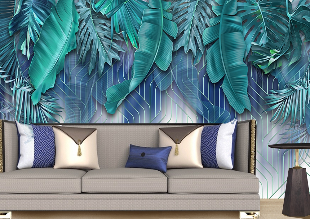 Mavi yapraklı duvar kağıdı