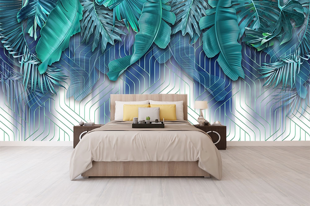 Mavi yapraklı duvar kağıdı